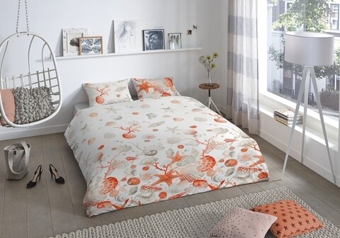 Lenjerie de pat pentru doua persoane, Good Morning, Shells, 100% bumbac, 3 piese, multicolor