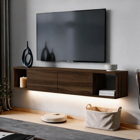 Comoda TV, Hanah Home, Twist LED, 160x29x29 cm, Maro