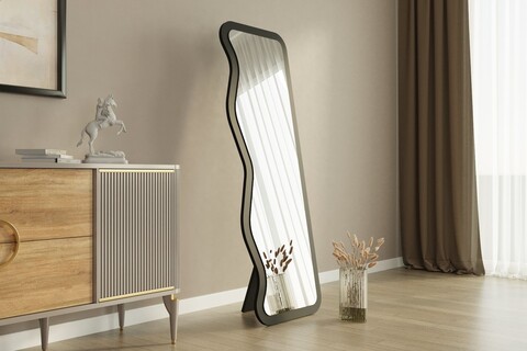 Oglinda decorativa, Siam, Asel, 50x160x2.2 cm, MDF , Negru