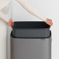 Cos de gunoi cu soft touch, Brabantia, Bo Touch Platinum, 60 L, 31.2x54.5x65.6 cm, otel, gri