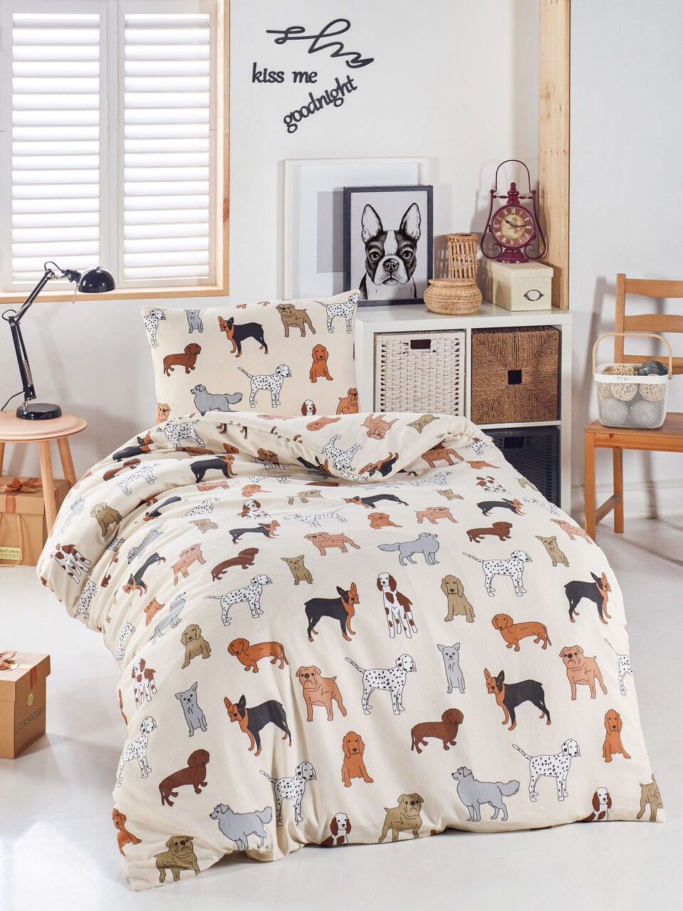 Lenjerie de pat pentru o persoana 2 piese, Havhav, Eponj Home, 65% bumbac/35% poliester