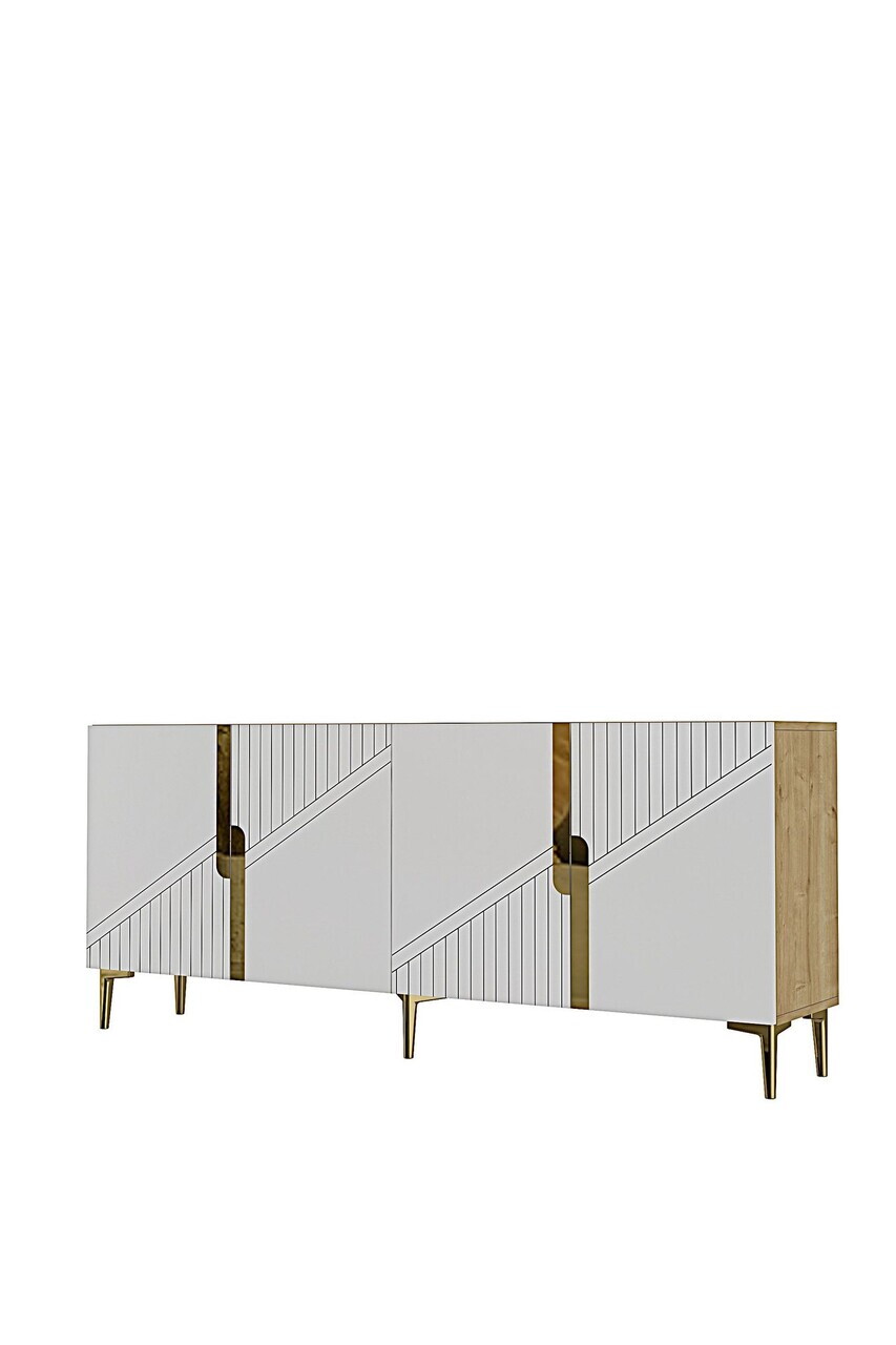 Consola, Hanah Home, Evva 150, 125x75x32 cm, Stejar Safir / Alb / Auriu — imaginea 5