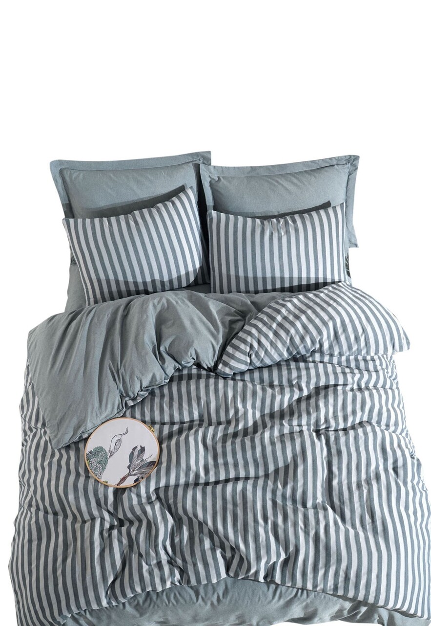 Lenjerie de pat dubla, Road Potlu - Green, EnLora Home, 70% bumbac/30% poliester