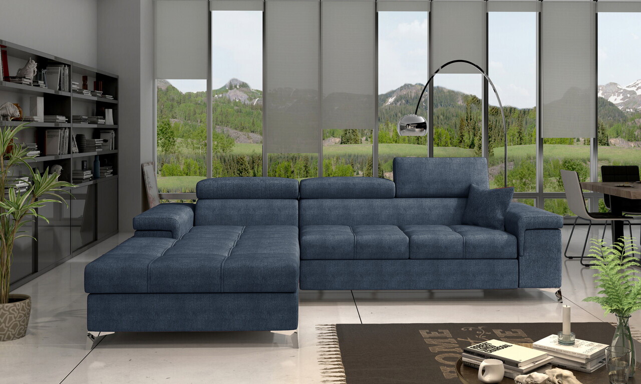 Coltar extensibil stanga 4 locuri ELTAP, Ric-10, Ricardo, 281x205x88 cm, lemn/poliester, albastru - view 2