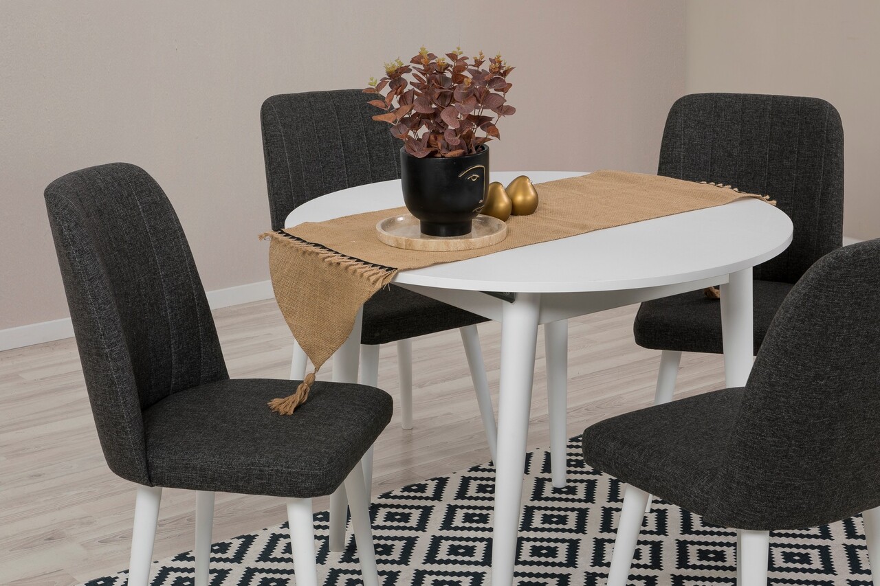 Set masa extensibila si scaune, Hanah Home, Vina 1053, Alb / Antracit - imagine 3