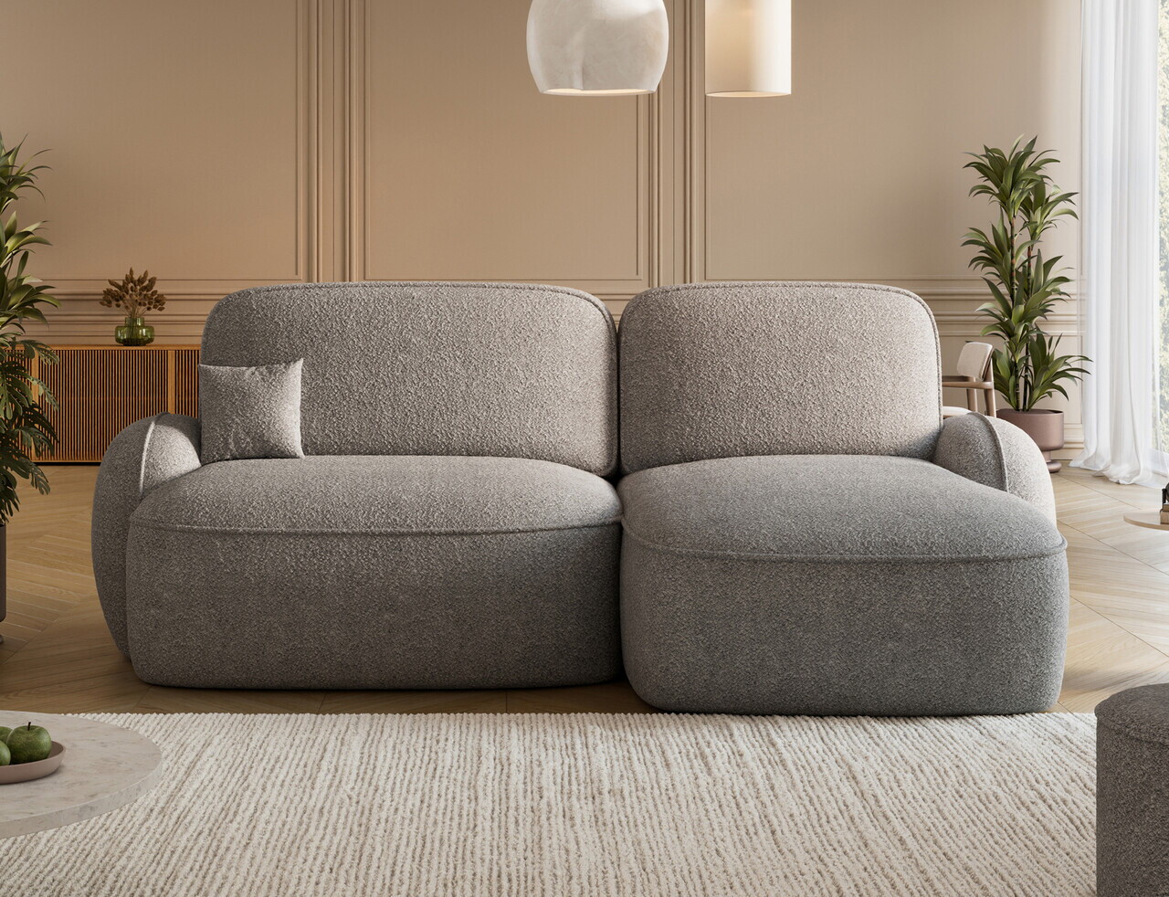Coltar extensibil dreapta 3 locuri ELTAP, Tesalia, 240x150x93 cm, lemn/tesatura boucle, gri — imaginea 2