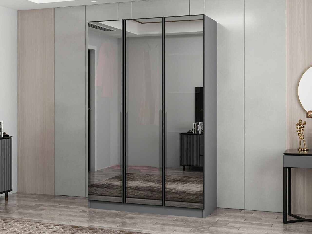 Dulap pentru haine, Hanah Home, Nisa, 135x210x52 cm, Antracit — imaginea 4