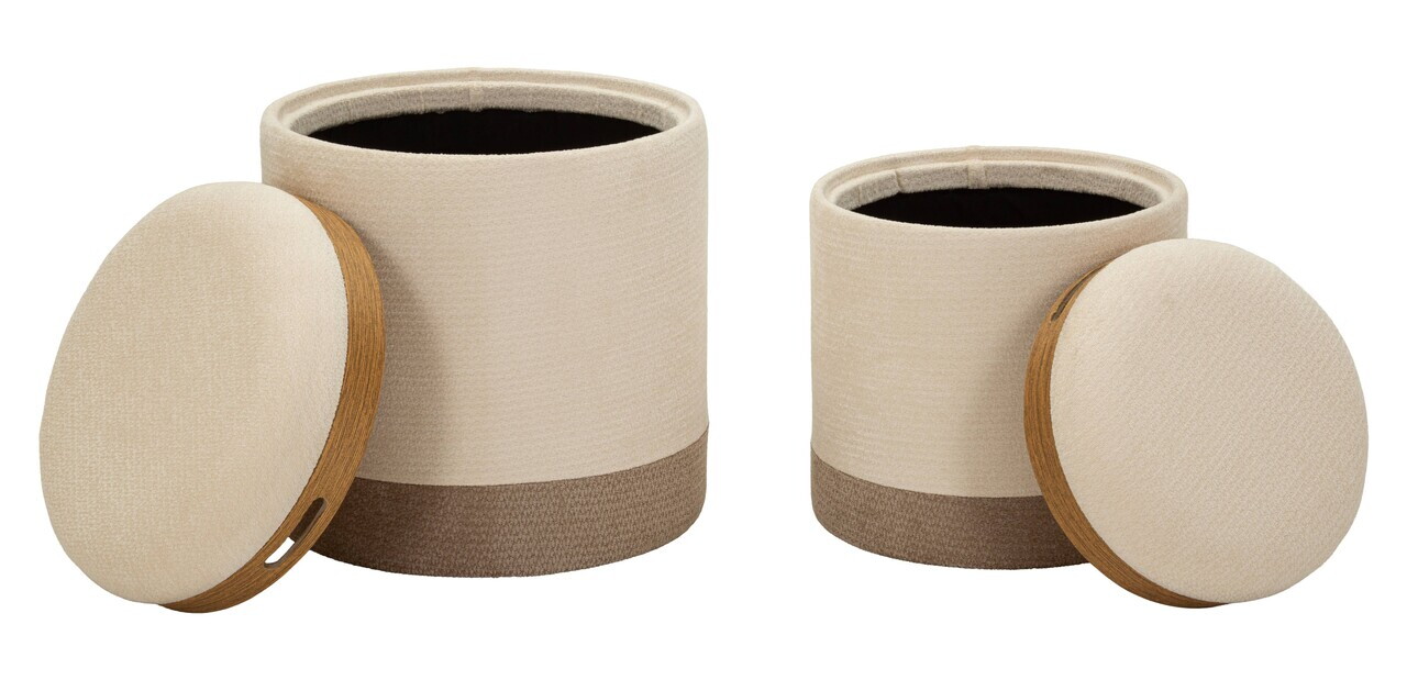 Set 2 taburete cu spatiu de depozitare, Mauro Ferretti, Nordic Style, 40x47 cm, poliester/MDF, maro — imaginea 3