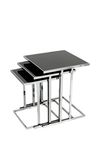 Set masute 3 piese, nmobb , zen, metal, argintiu / negru