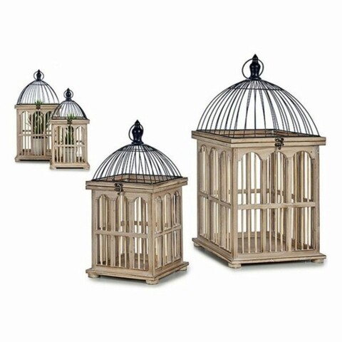 Set 2 colivii decorative Cage Squared, Gift Decor, 30 x 30 x 60 cm, lemn/metal, natural