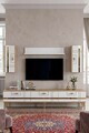 Comoda TV, Hanah Home, Ilay, 180x41x30 cm, Stejar Safir / Alb / Auriu