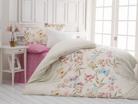 Lenjerie de pat pentru o persoana, 3 piese, amestec bumbac, Nazenin Home, Inga Pink, roz/bej