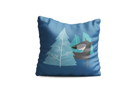 Perna decorativa wolf, oyo kids, 43x43 cm, poliester, albastru