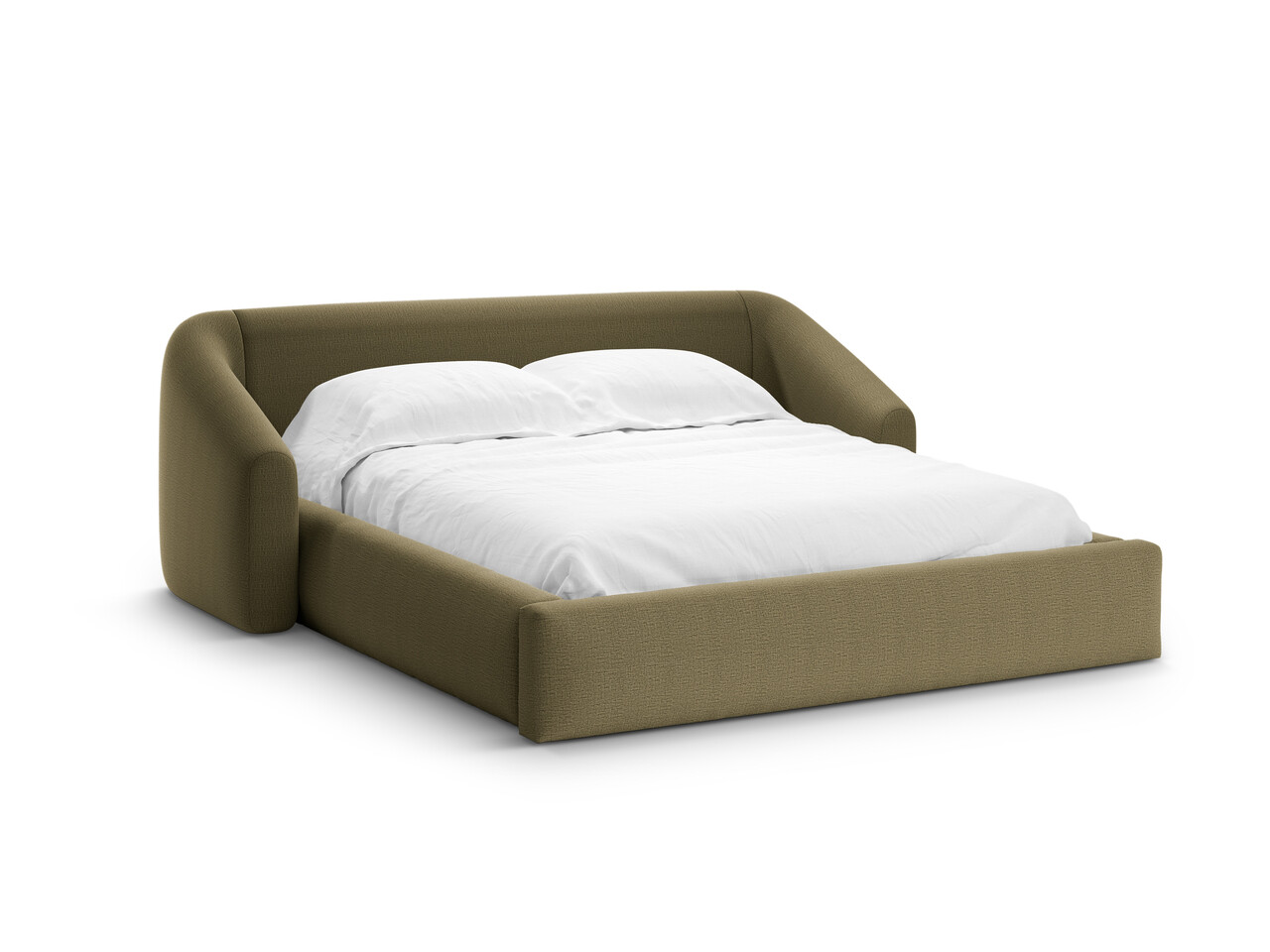 Pat tapitat cu somiera rabatabila si lada depozitare 160x200 cm Windsor & Co Halo tesatura structurata verde