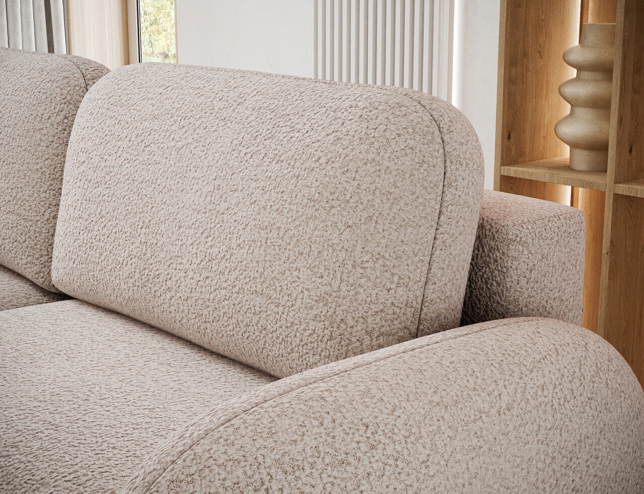 Canapea extensibila 3 locuri ELTAP, Avuela, 250x105x94 cm, lemn/tesatura boucle, bej — imaginea 10