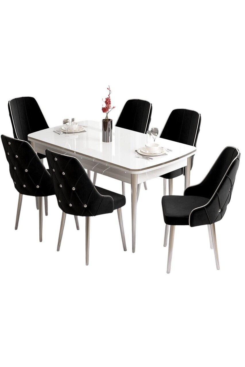 Set masa si scaune (7 piese), Hanah Home, Tia, Alb / Crom / Negru — imaginea 2