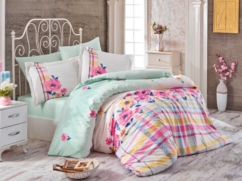 Lenjerie de pat pentru o persoana, 3 piese, 100% bumbac poplin, Hobby, Norma Pink, multicolora