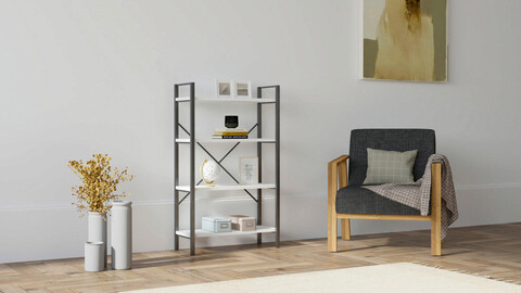 Corp biblioteca, puqa design, mina, 60x100x24 cm, pal, alb negru