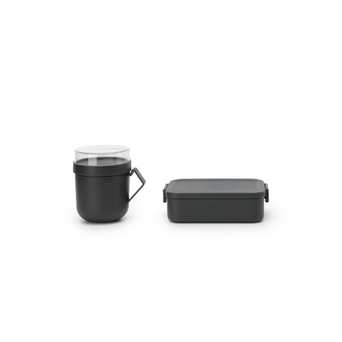 Set caserola pranz si bol supa 2 piese, Brabantia, Make&Take, 1.1 L, 600 ml, plastic, gri inchis