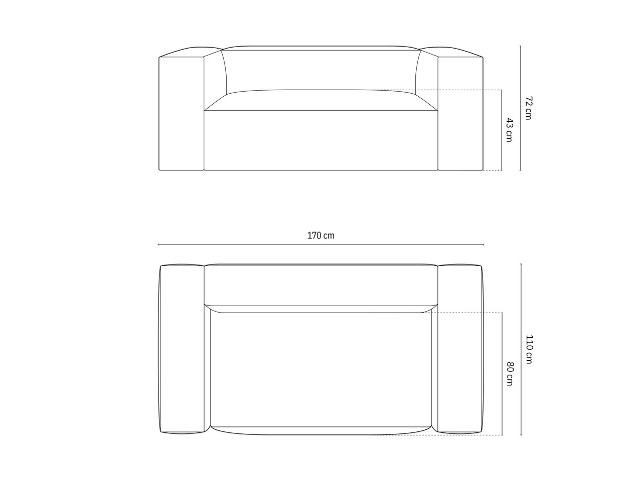Canapea 2 locuri, Nuria-215, Micadoni Home, 170x110x72 cm, tesatura structurata chenille, caramiziu