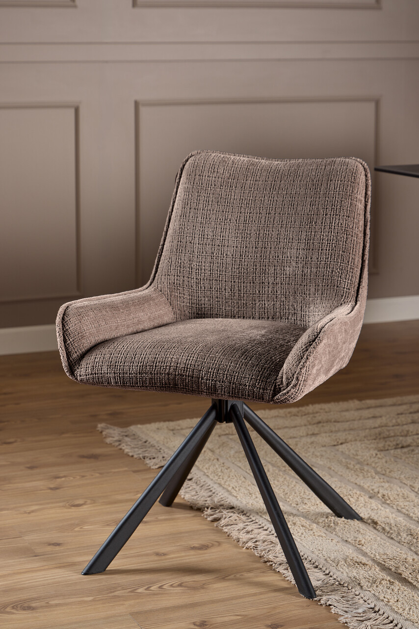 Scaun Eddie, Actona, 59x56x81 cm, rotativ, tesatura Chenille/otel, maro pudrat - view 2