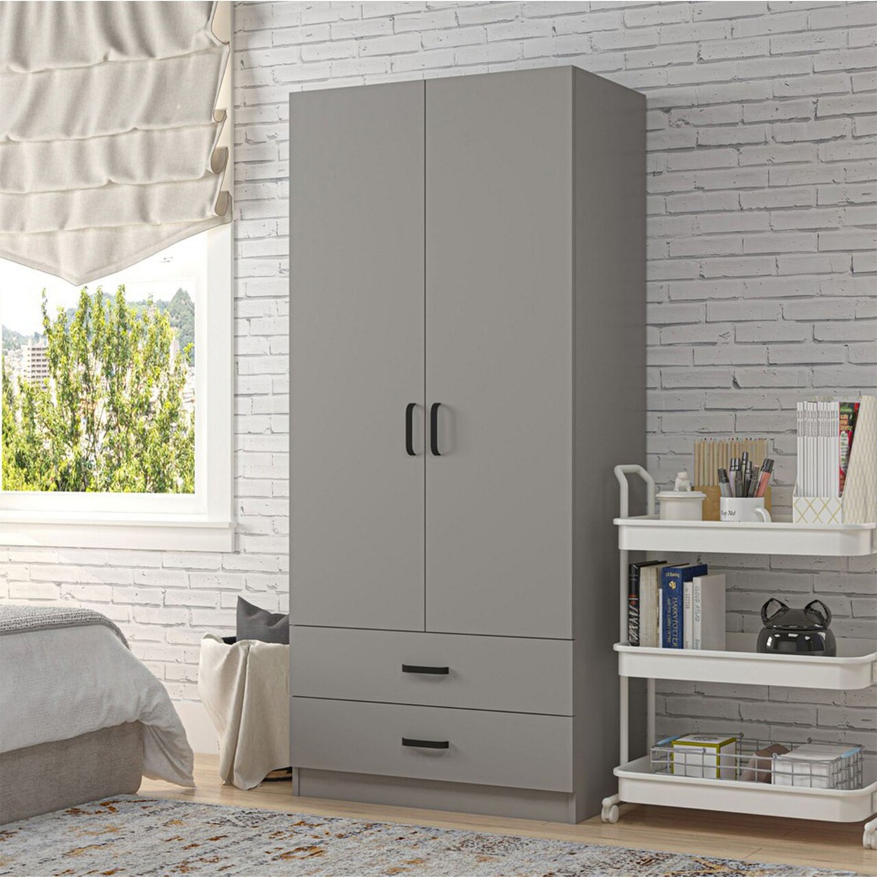 Dulap pentru haine, Miwood, Yaman Luna 1600-043, Gri - 1 | YEO