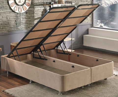 Saltea dubla, Base & Headboard, Niron, Latte, 180x38x200 cm, Cadru: OȚEL, Maro deschis