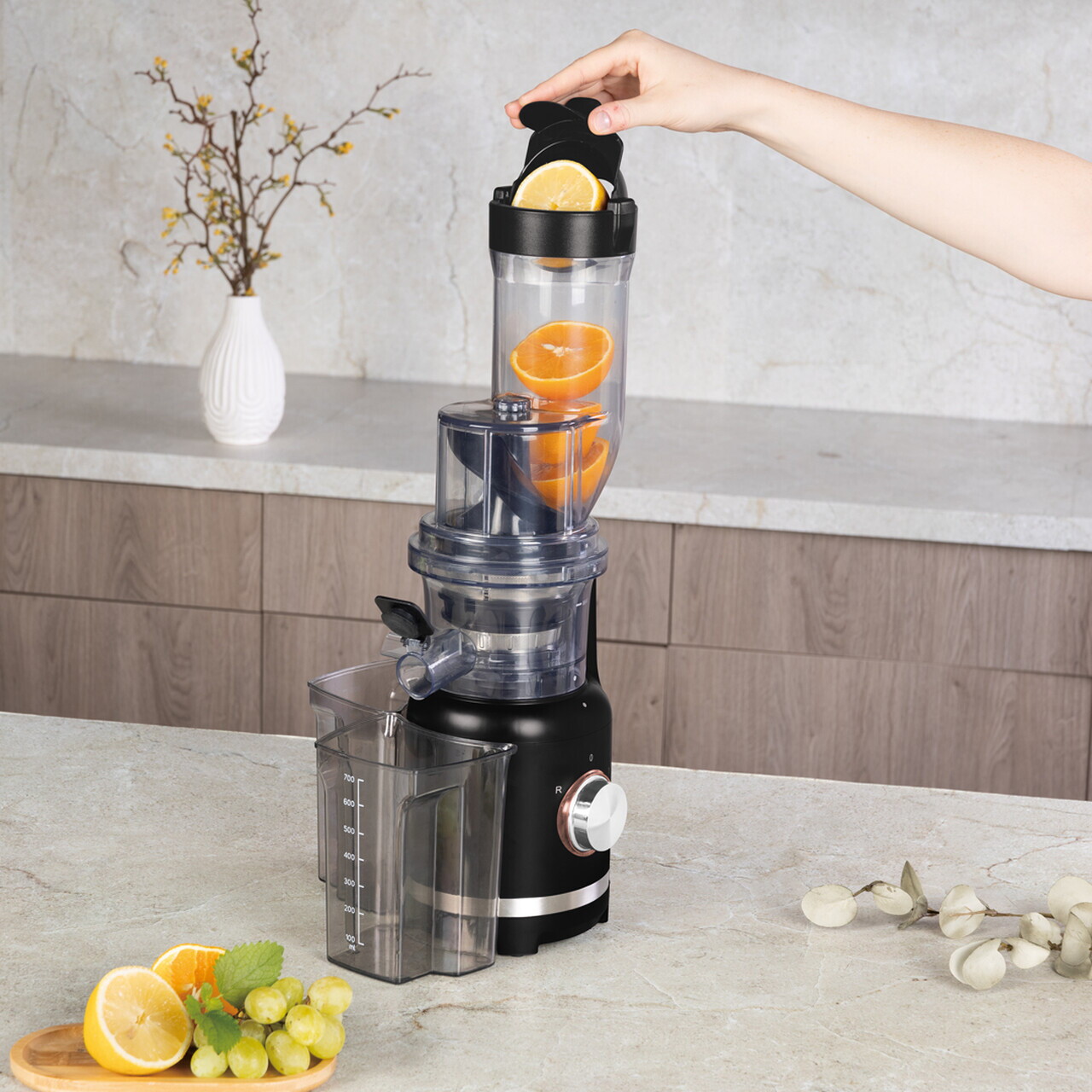 Storcator lent de fructe Berlinger Haus, Black Rose, 300W, 800 ml, inox 18/10, negru/transparent - imagine 3