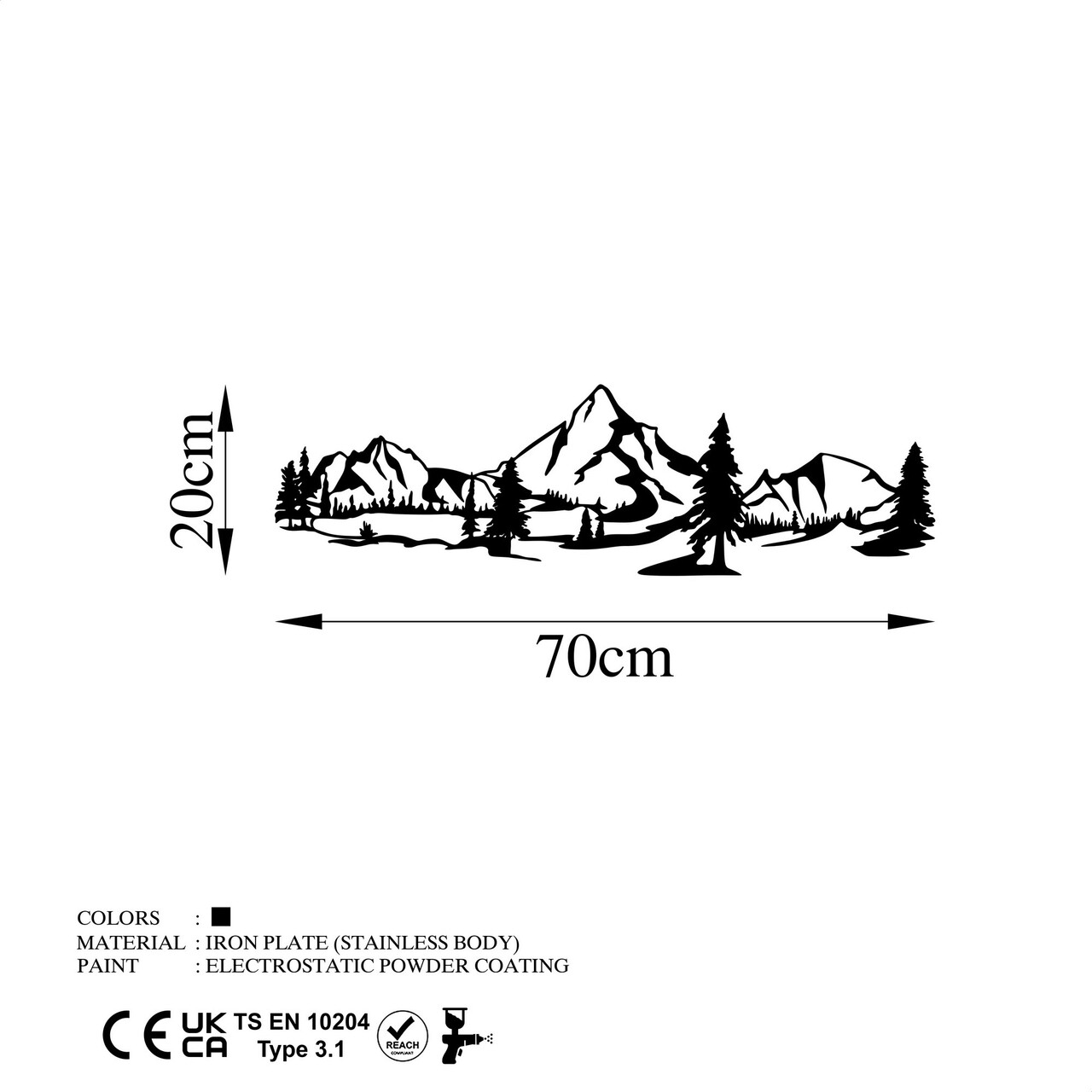 Decoratiune de perete, Landscape 4, Metal, 70 x 20 cm, Negru