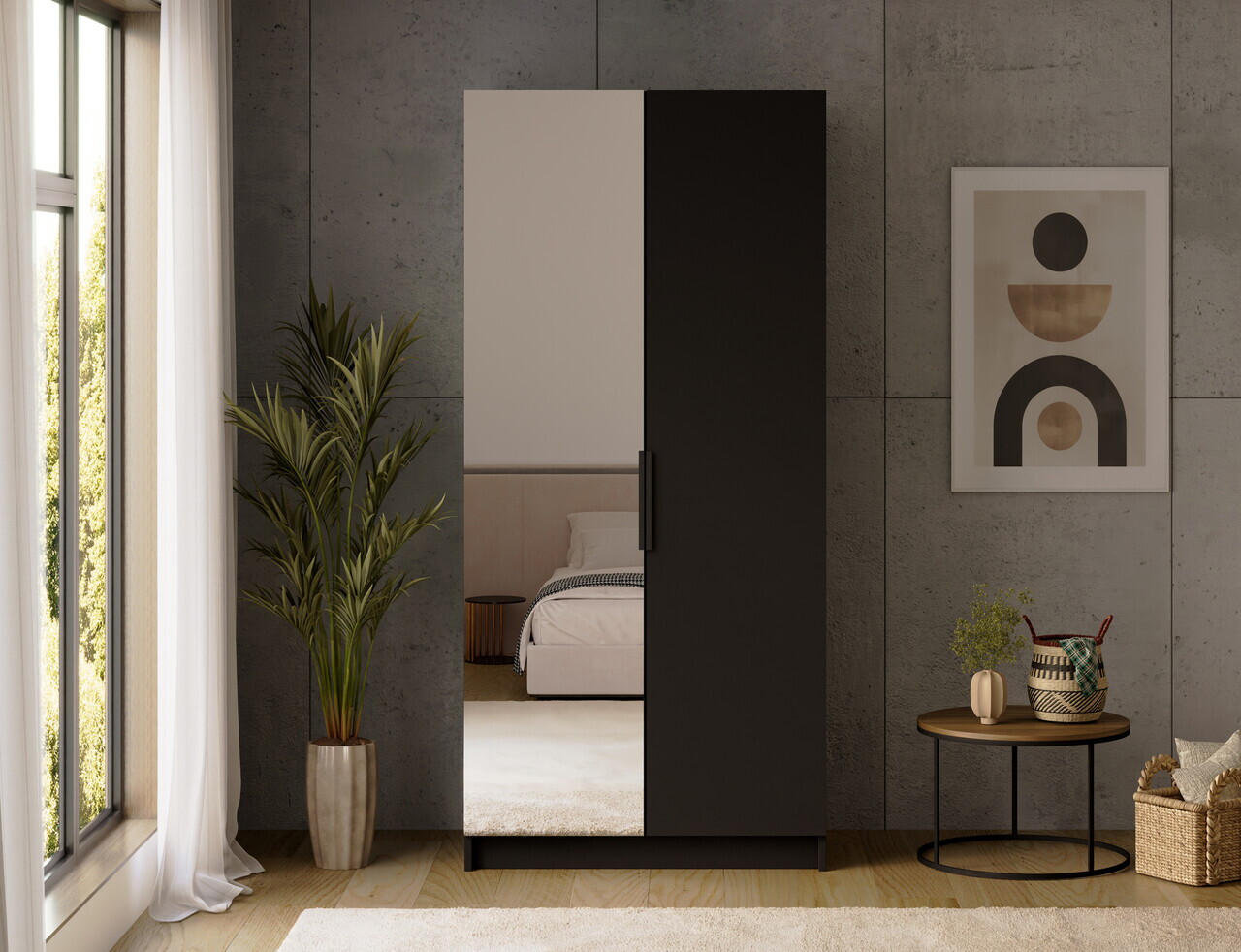 Dulap pentru haine cu oglinda ELTAP, BM1-SZA100, Mirtillo, 100x60x216 cm, PAL laminat, negru — imaginea 4