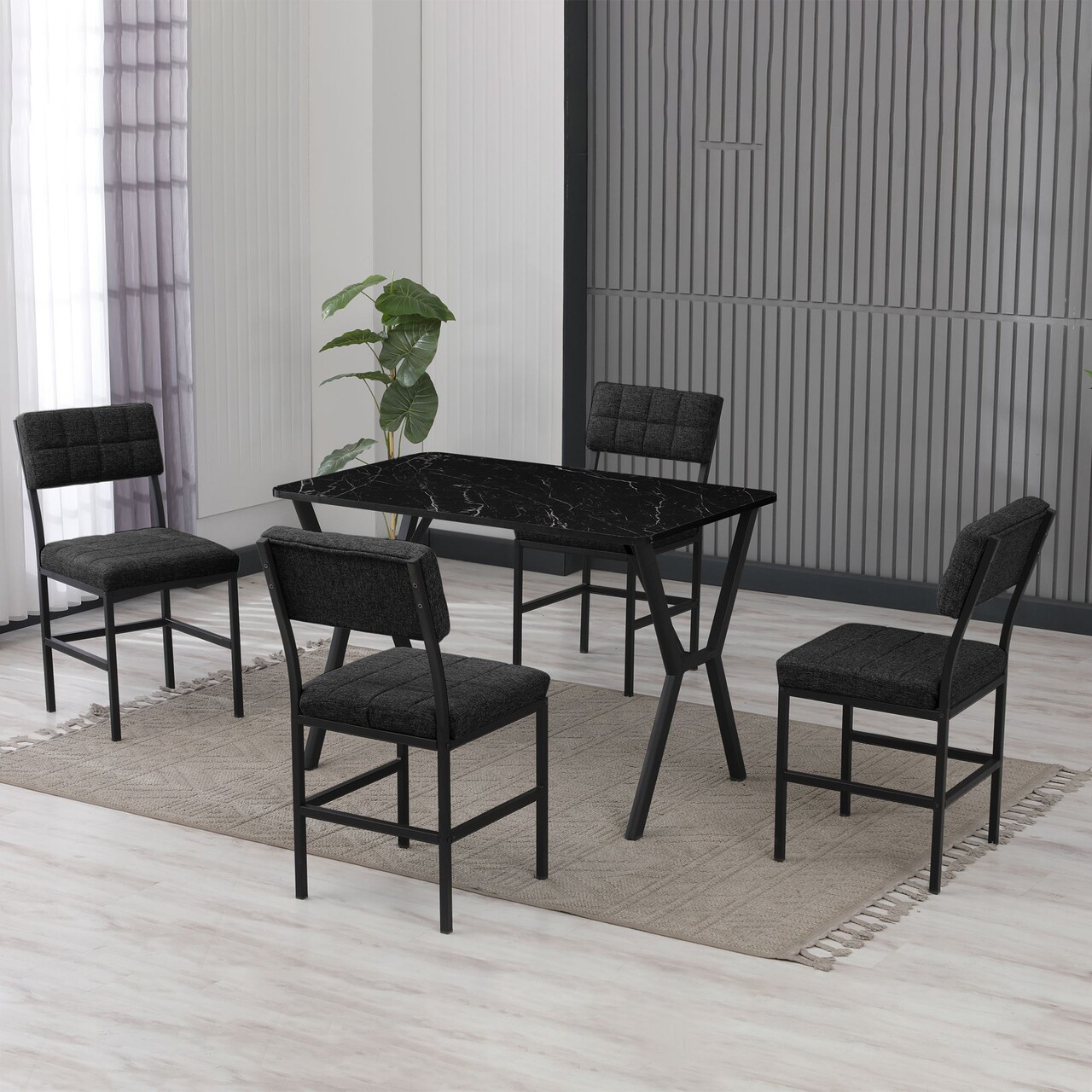 Set masa extensibila si scaune, Hanah Home, Dubai, Antracit / Negru - view 2