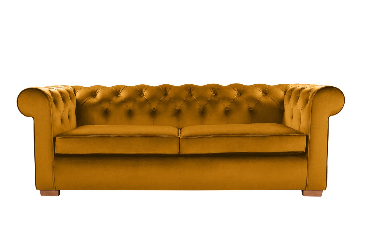 Canapea Extensibila Oxford Chesterfield, 88x216x75 Cm, 3 Locuri, Mustard