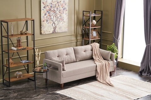 Canapea fixa comfort, balcab home, 3 locuri, 206x80x80 cm, lemn, crem
