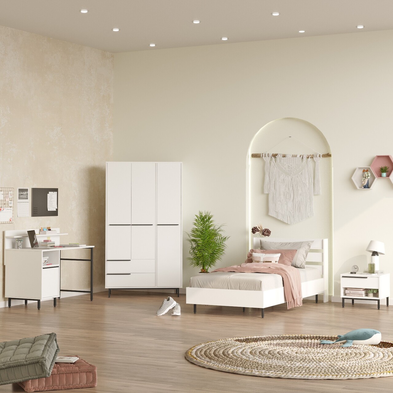 Set dormitor pentru copii, Locelso, ON24-W, Alb - 1 | YEO