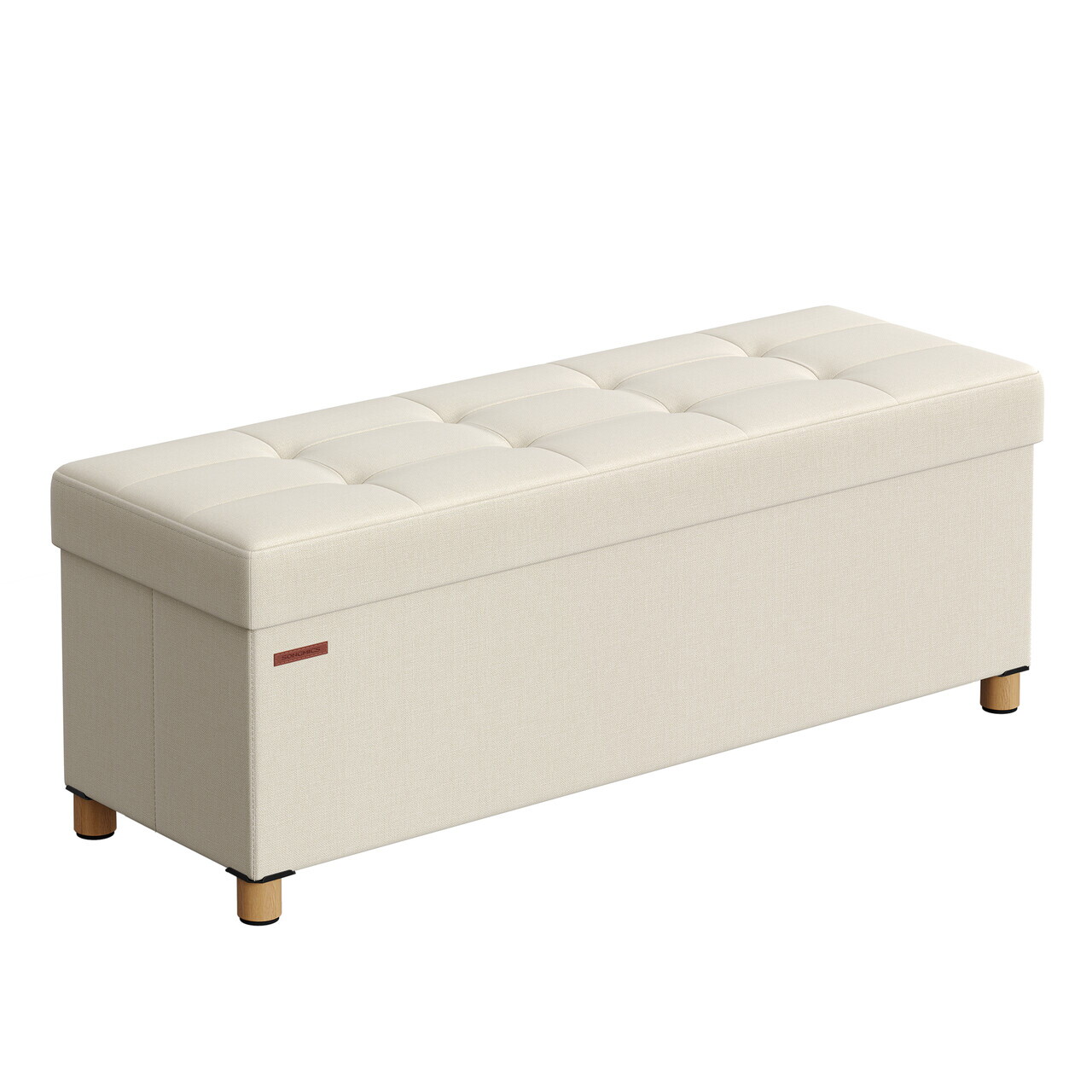 Bancheta cu spatiu pentru depozitare,  Ottoman Bench, Songmics, max 300 kg, 110x38x40 cm, MDF/textil cu aspect de in, crem — imaginea 7
