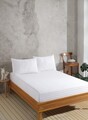 Set de pat pentru o persoana (cearceaf cu elastic si perna) 2 piese, Water Yollu Saten - White, EnLora Home, 70% bumbac/30% poliester