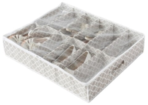 Organizator pentru incaltaminte Madison, Compactor, 12 compartimente, alb/maro