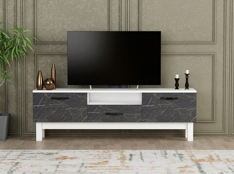 Comoda tv, coraline, suzi, 150x48.8x35.3 cm, alb negru