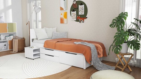 Pat pentru o persoana, 90x200 cm, Efetivo, Inter Link, lemn, alb