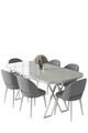Set masa si scaune (7 piese), Hanah Home, Arvon, Alb/Gri