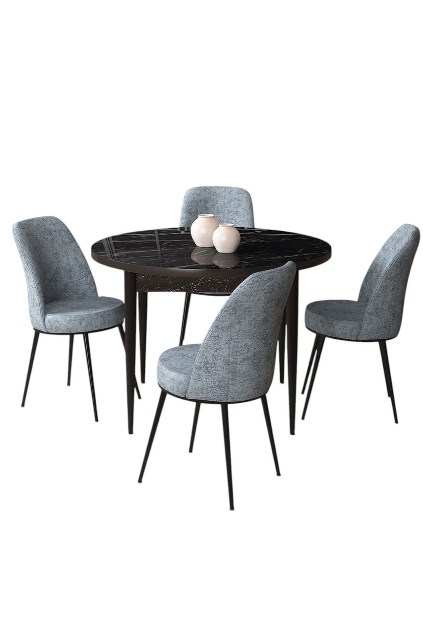 Set masă și scaune (5 bucăți), Hanah Home, Tor, Marmură neagră / Gri - view 2