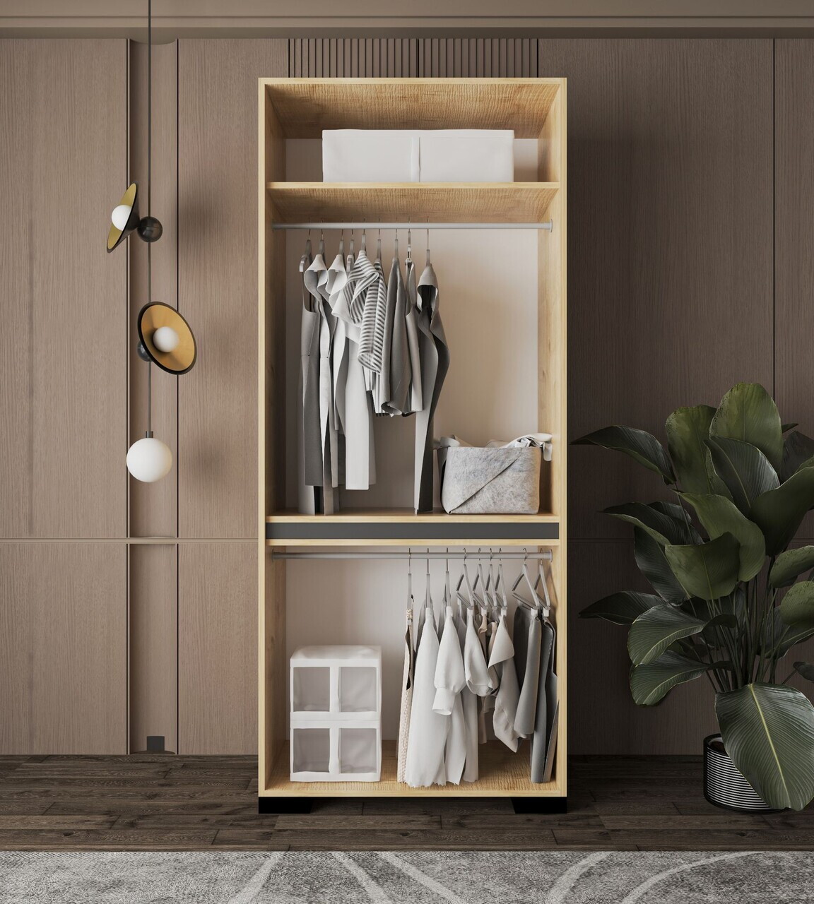 Dulap pentru haine, Hanah Home, Floransa Star 90, 90x210x52 cm, PAL MELAMINAT, Maro — imaginea 3