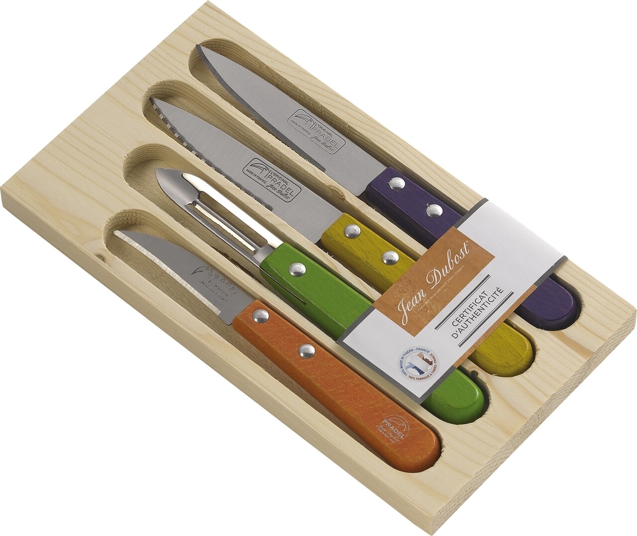 Set 4 Cutite Jean Dubost, Inox/lemn, Multicolor