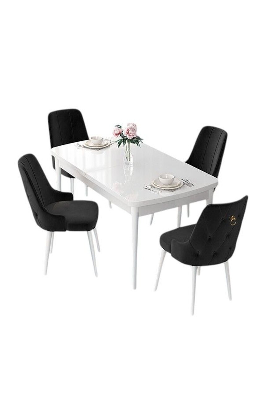 Set masa extensibila si scaune (5 piese), Hanah Home, Nex, Alb/Negru — imaginea 2