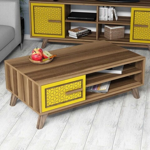 Masuta De Cafea Ayla Walnut, Hommy Craft, 105x60x38,2 Cm, Aluna/galben