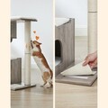 Ansamblu de joaca pisici / arbore pentru pisici, Feandrea, cu 3 platforme si 1 casuta, 66x40x86 cm, MDF/sisal, alb/gri