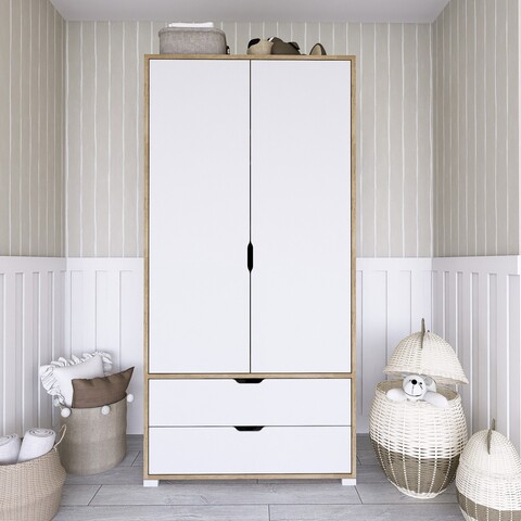 Dulap pentru haine, Miwood, 90 Cm 1600-015, Nuc deschis / Alb