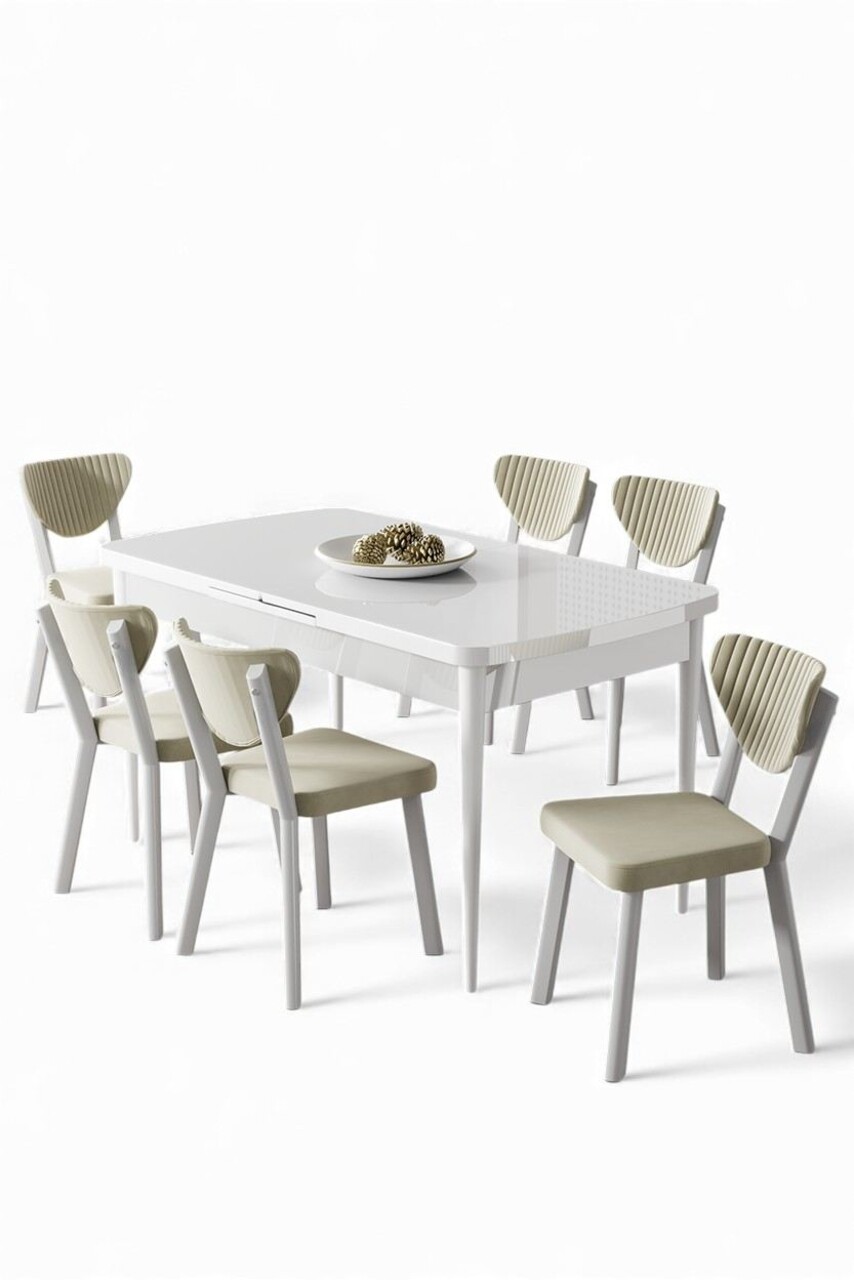 Set masa extensibila si scaune, Hanah Home, Exve, Alb / Crem - view 2