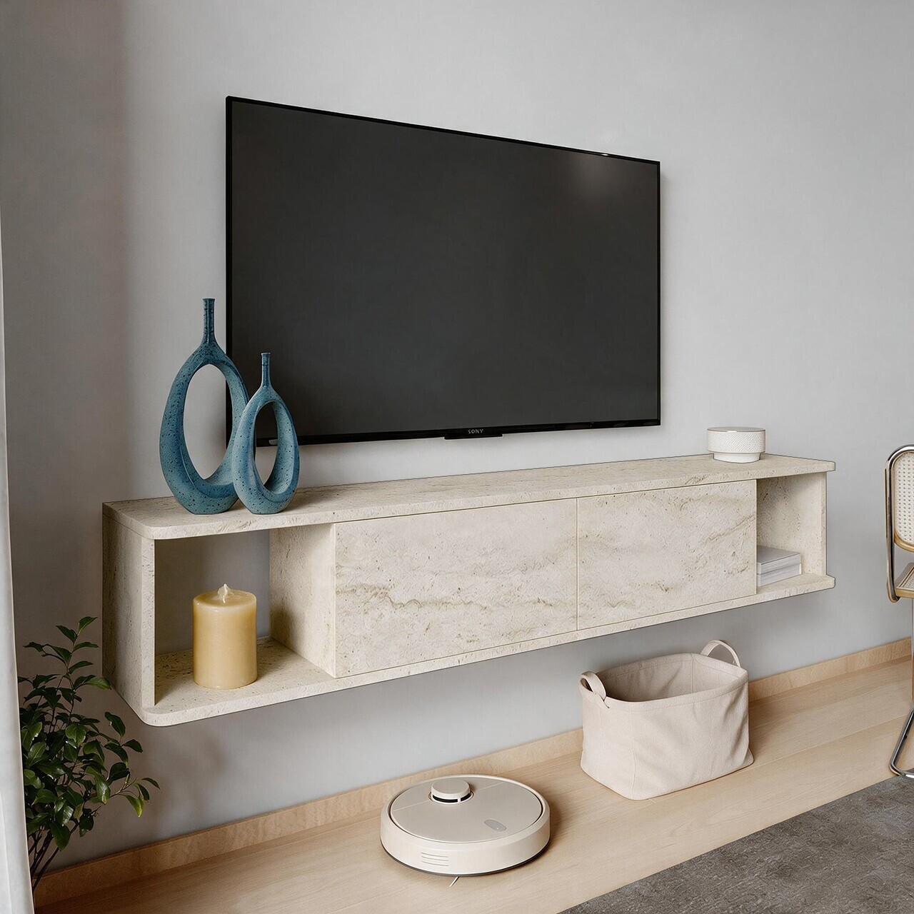 Comoda TV, Hanah Home, Twist, 160x29x29 cm, Travertin — imaginea 5
