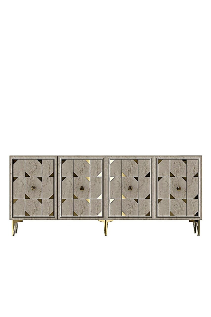 Consola, Hanah Home, Moka 180, 180x75x32 cm, White / Travertine / Gold — imaginea 5